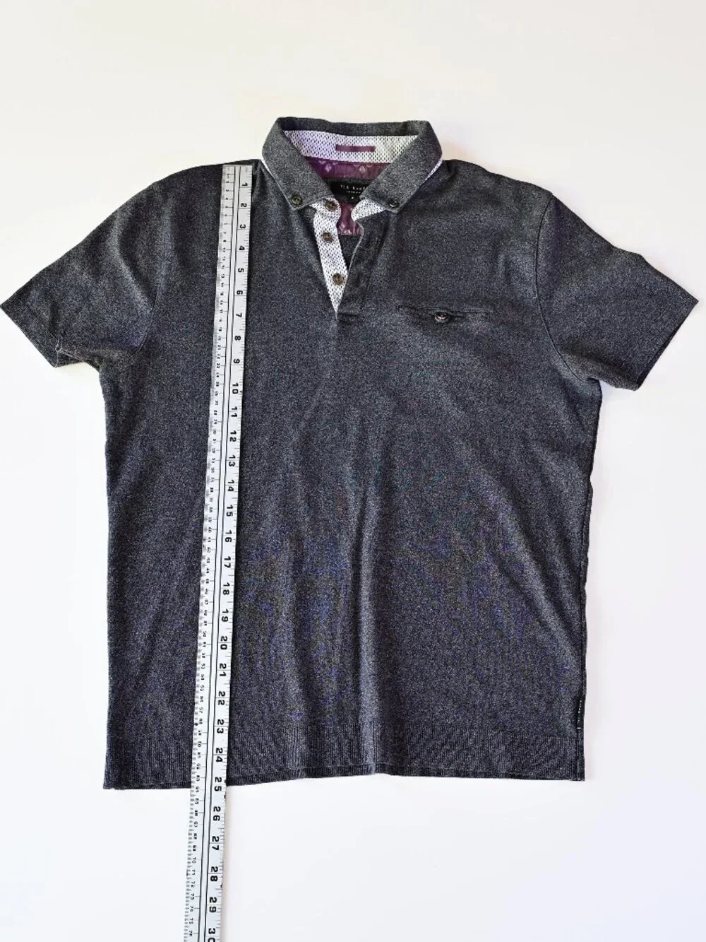 Ted Baker London Men's Grey Polo with Purple Collar Lining
